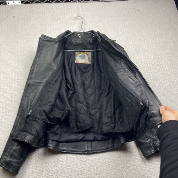 Bullmaster Leather Motorcycle Belted Biker Jacket Café Racer Black Women Sz M - Picture 8 of 16